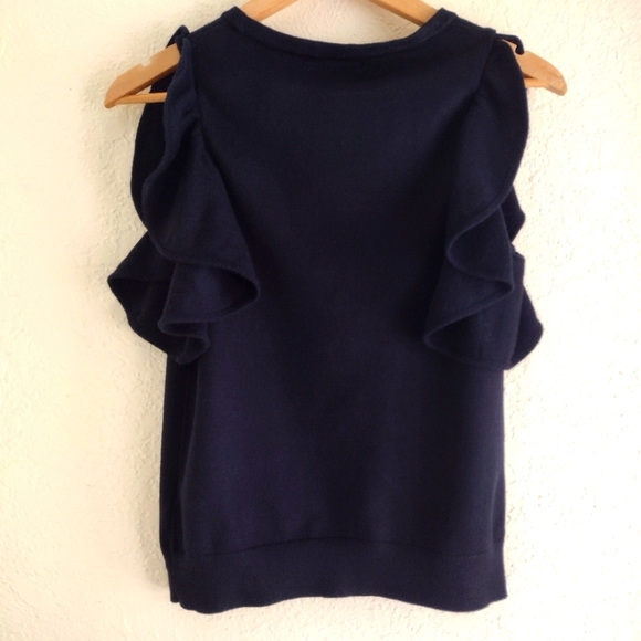 Anthropologie Women's Navy Blue Ruffle Sleeve Knit Sweater - Picture 9 of 9